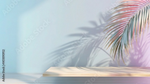 Obraz na płótnie Minimalist Summer Scene with Pastel Colors and Palm Leaf Shadow w salonie
