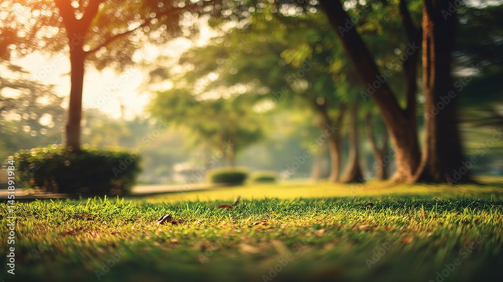 Soft Blurred Nature Background with Trees and Grass at Sunset
