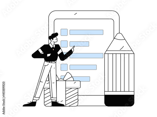 Invite friends to conduct questionnaire flat vector concept operation hand drawn illustration
