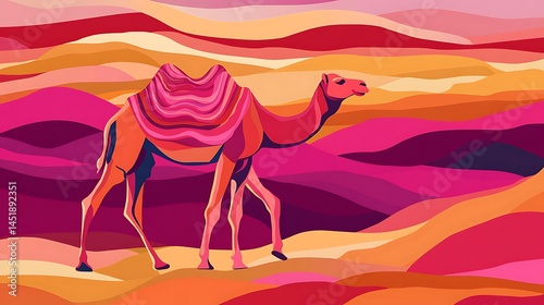 Camel Desert Landscape with Abstract Art.