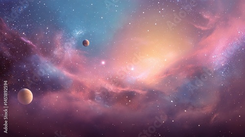 Obraz na płótnie Stunning Galactic Scene with Glowing Stars and Planets in Space w salonie