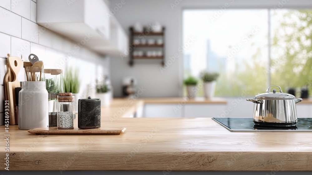 Bright Modern Minimal Kitchen Counter with Natural Elements
