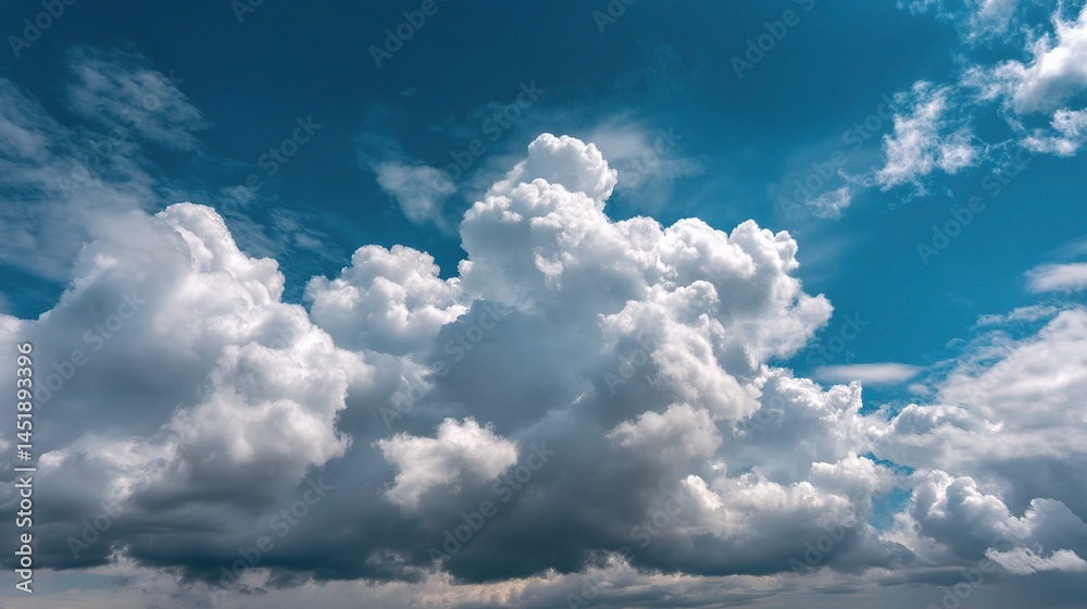 Wide View of Dramatic Cloud Formations Against Bright Blue Sky
