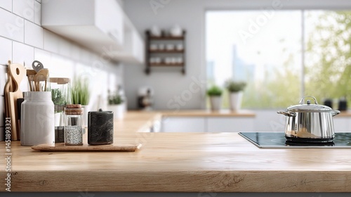 Obraz na płótnie Bright Modern Minimal Kitchen Counter with Natural Elements w salonie