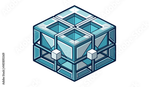 Abstract isometric teal geometric cube design