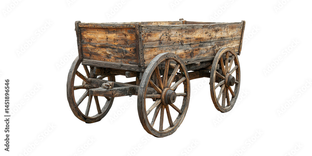 Fototapeta premium Rustic Wooden Wagon. Vintage Transportation And Agricultural Heritage Isolated On Transparent Background