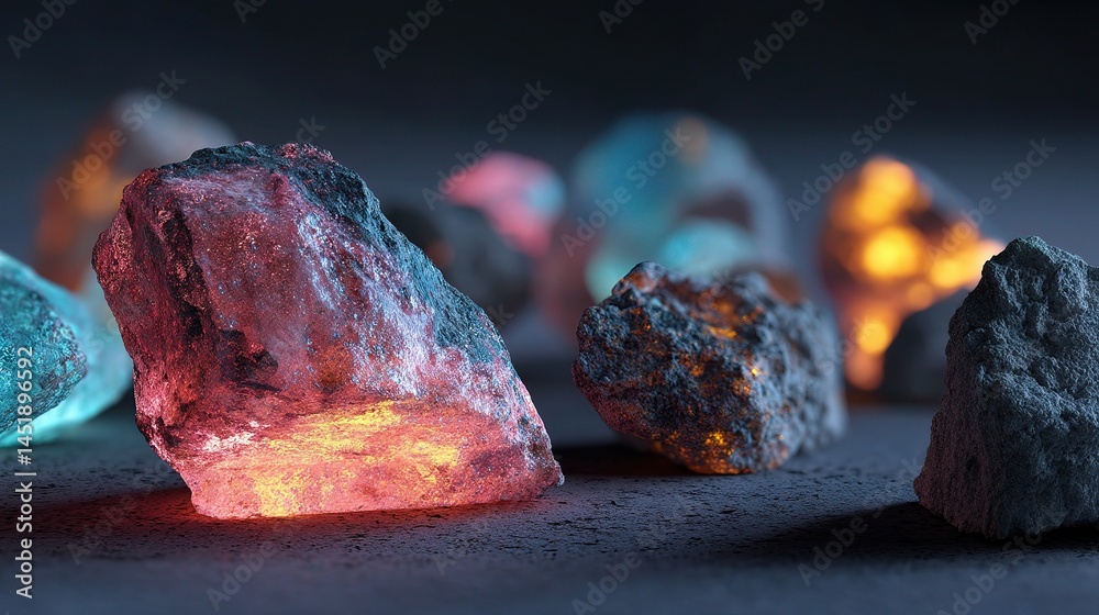 Hyper-Realistic 3D Render of Rare Mineral Stones with Vibrant Colors
