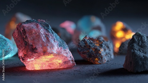 Obraz na płótnie Hyper-Realistic 3D Render of Rare Mineral Stones with Vibrant Colors w salonie