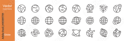 Globe Icons - Vector Line Icons. Editable Stroke. Vector Graphic