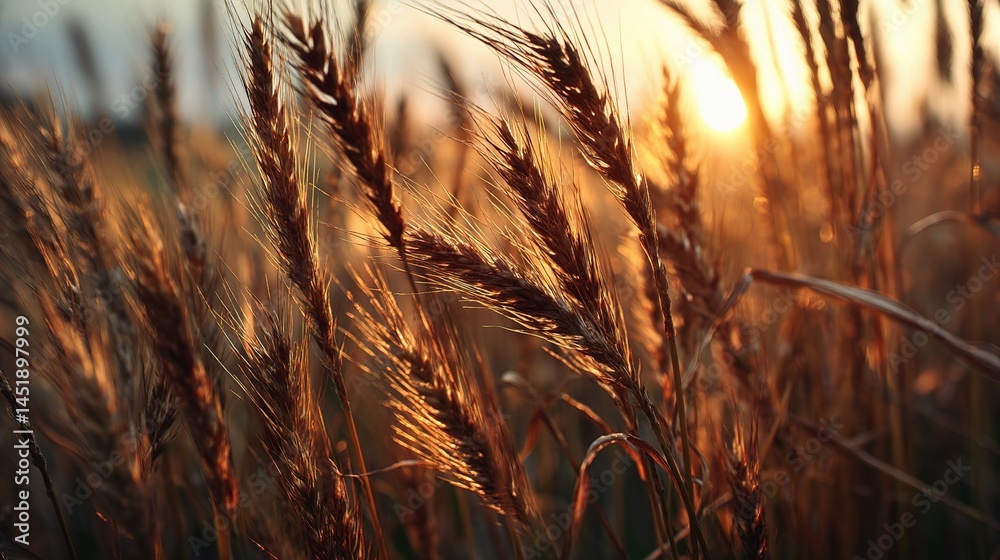 Golden Wheat Field Glowing Under Shimmering Sunlight at Dusk