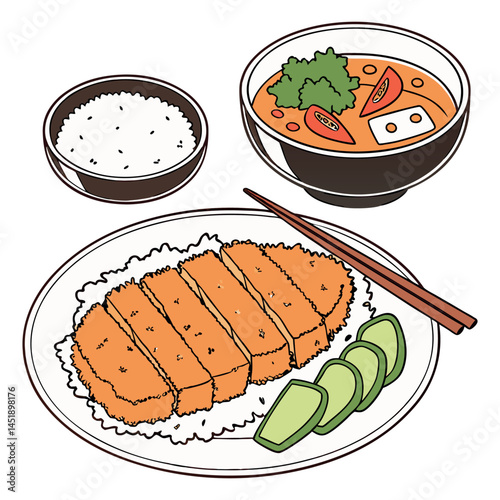 Appetizing Japanese Meal: An inviting illustration of a complete Japanese meal, showcasing the delicious elements and traditional presentation of a delightful culinary experience.