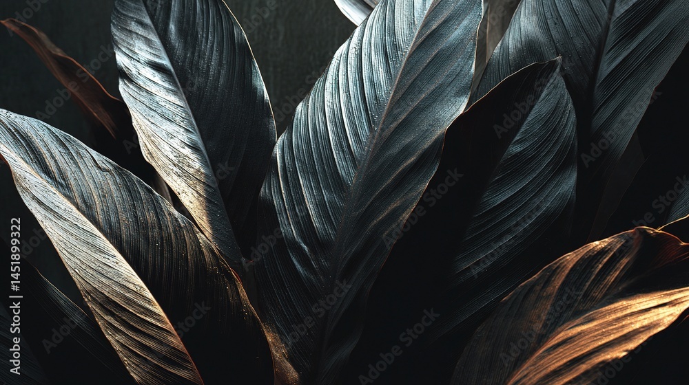 Abstract Arrangement of Black Tropical Leaves in Artistic Composition