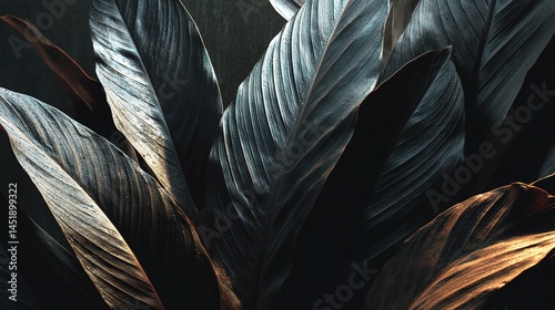 Obraz na płótnie Abstract Arrangement of Black Tropical Leaves in Artistic Composition w salonie
