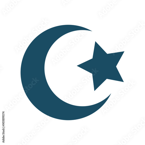 :Islamic crescent moon and star svg cut file. Isolated vector illustration.