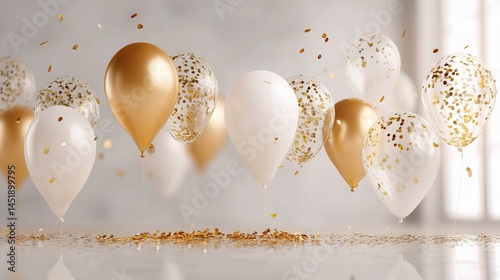 Obraz na płótnie Elegant Birthday Celebration with Shiny Gold Balloons and Confetti w salonie