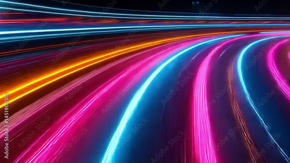 Vibrant light trails in motion create dynamic and colorful abstract scene, showcasing blend of blue, pink, and orange hues that evoke sense of speed and energy. Vibrant light trails in motion create dynamic and colorful abstract scene, showcasing blend of blue, pink, and orange hues that evoke sense of speed and energy.