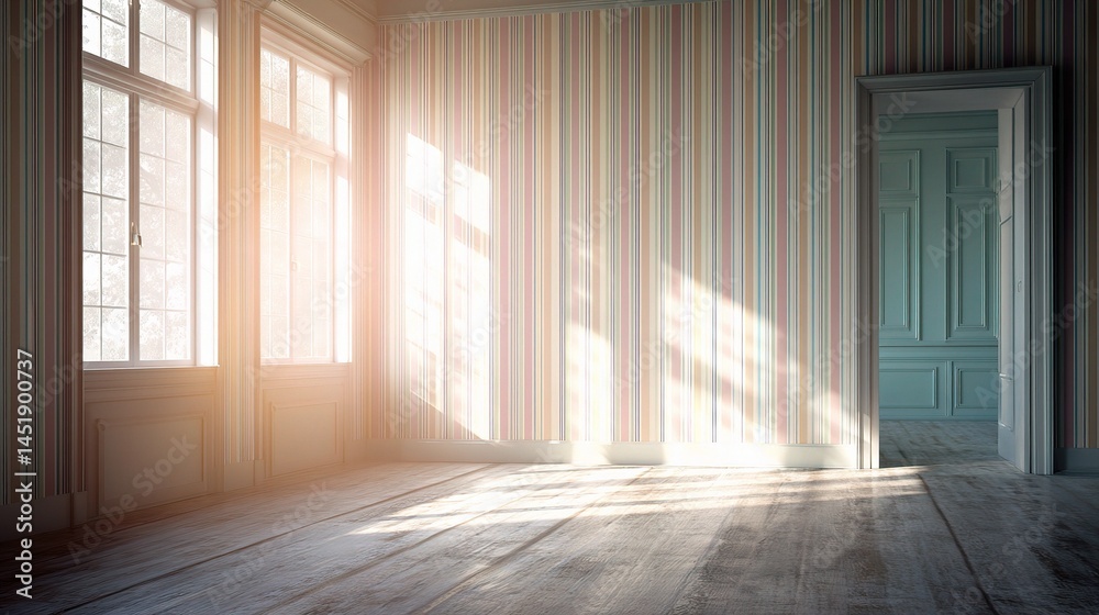 Bright Vintage Room with Striped Wallpaper and Natural Light