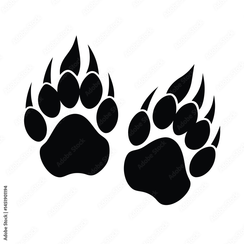 Bear Paw Two Claw Prints Silhouette Vector Illustration Bear Paw Two Claw Prints Silhouette Vector Illustration