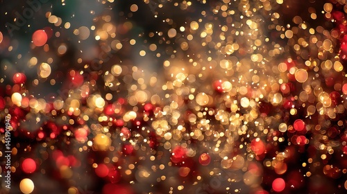 Red and Gold Christmas Lights with Glowing Bokeh Effect