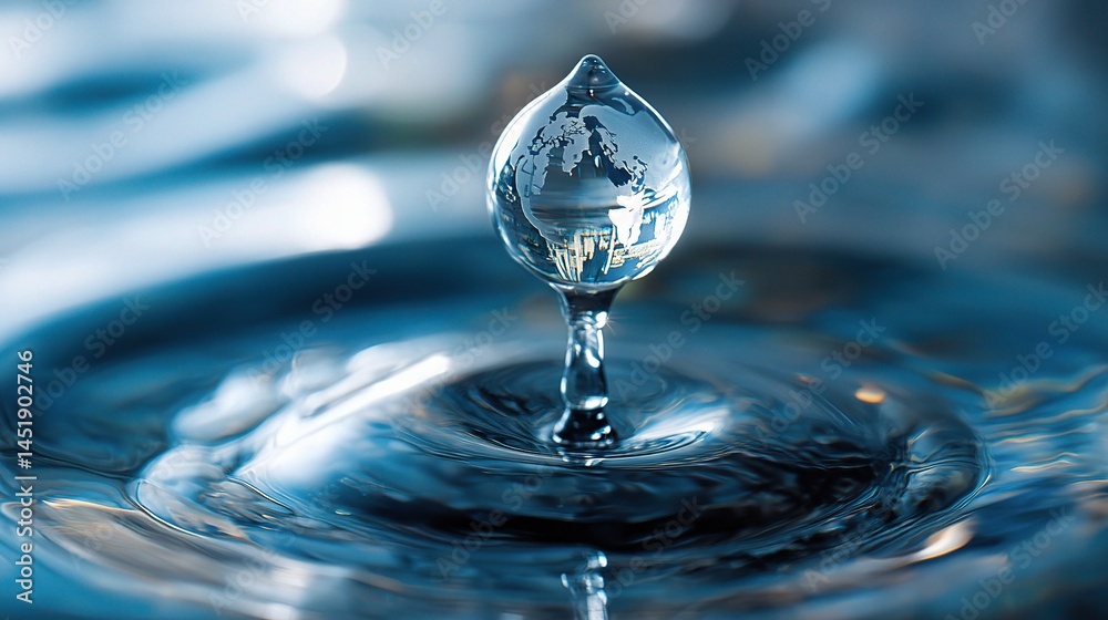 Water Drop Shape with Globe Reflection and Ripple Effects