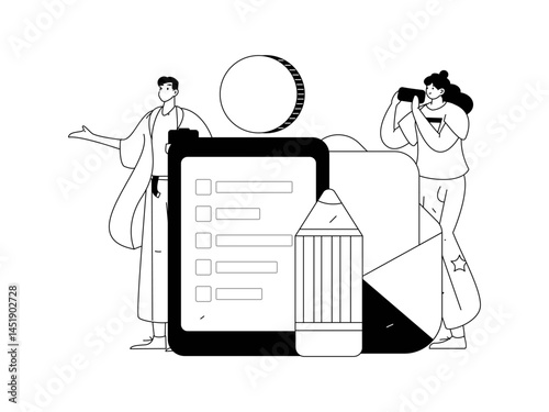 Invite friends to conduct questionnaire flat vector concept operation hand drawn illustration
