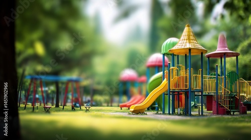 Obraz na płótnie Colorful Playground in a Blurred Summer Park Background w salonie