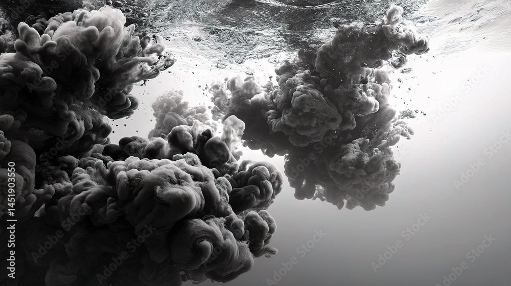 Underwater Pollution with Black Ink Cloud in Murky Waters