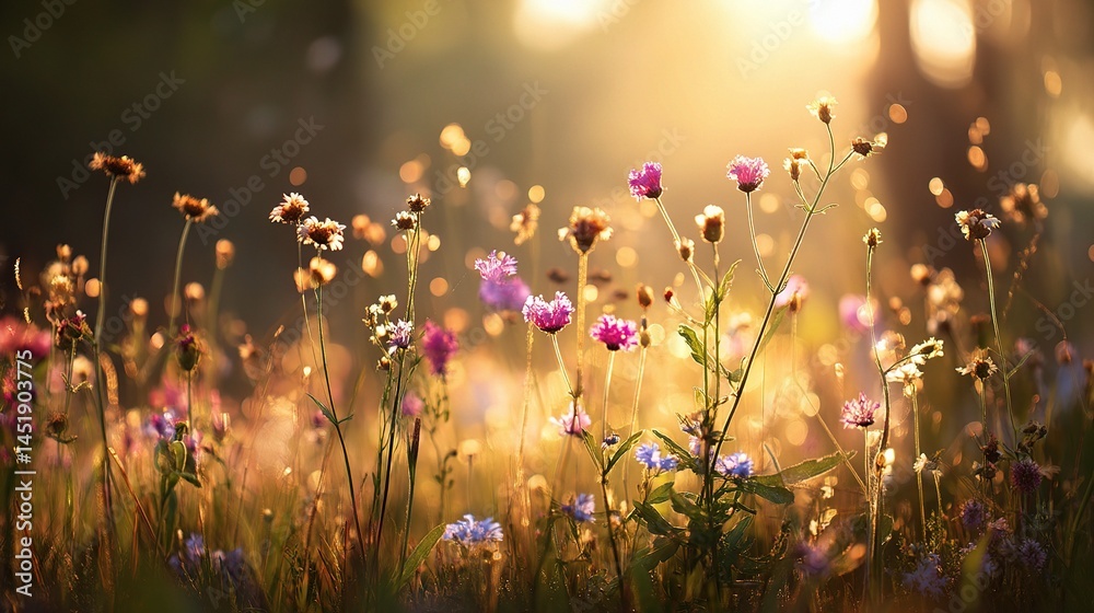 Serene Summer Meadow Filled With Glowing Wildflower Blooms