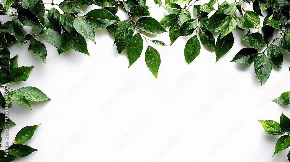 Green Leafy Branches Creating a Natural Border Frame for Photos
