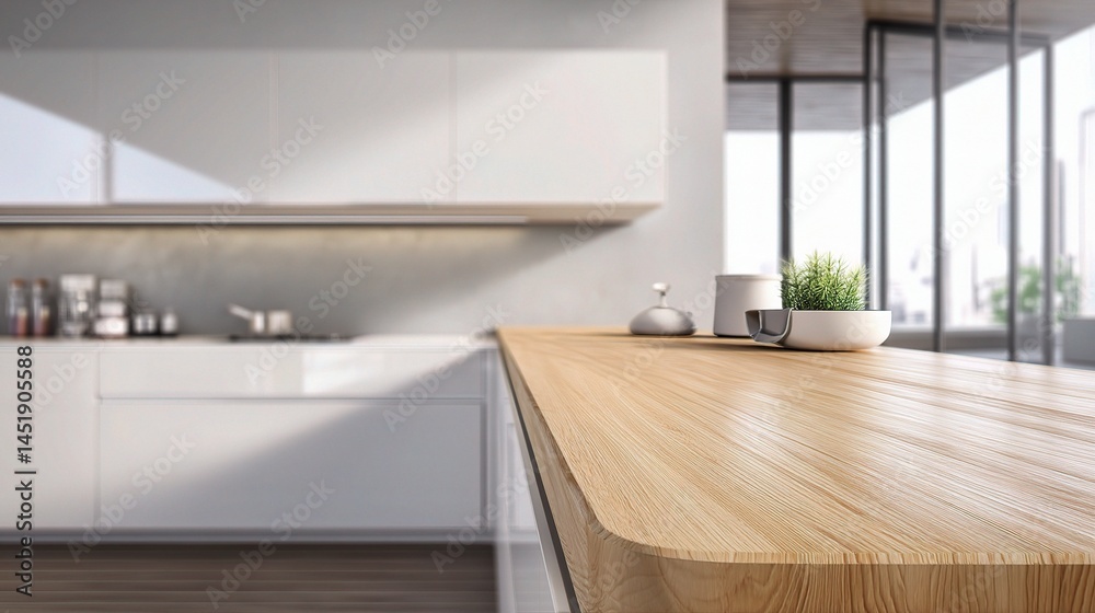 Sleek Kitchen Counter with Clean Lines and White Cabinets