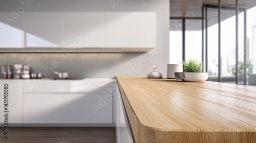 Obraz na płótnie Sleek Kitchen Counter with Clean Lines and White Cabinets w salonie