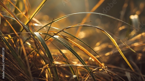 Obraz na płótnie Glowing Grass Blades in Golden Morning Light Close Up Photography w salonie