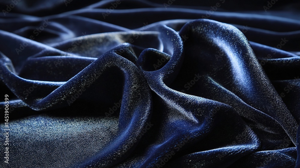Glossy Deep Indigo Velvet Fabric with Elegant Folds and Creases
