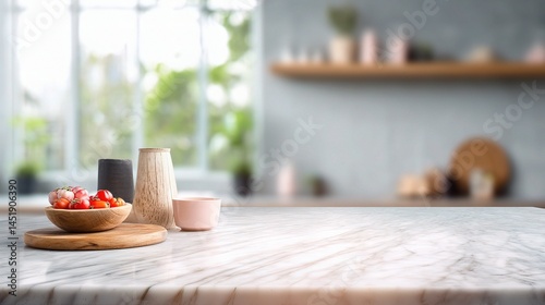 Obraz na płótnie Elegant Minimalist Marble Kitchen with Soft Background Elements w salonie