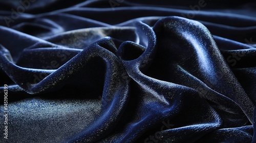 Glossy Deep Indigo Velvet Fabric with Elegant Folds and Creases