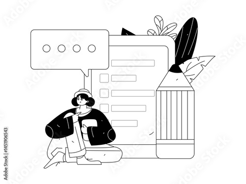 Invite friends to conduct questionnaire flat vector concept operation hand drawn illustration
