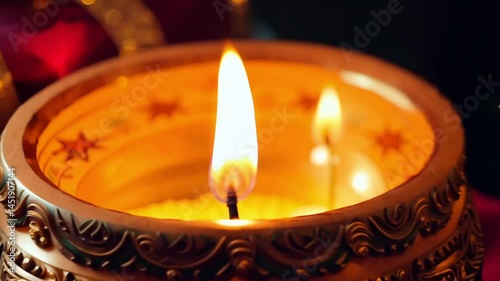 Burning Diya for Indian festival Druga puja Diwali Diya background 