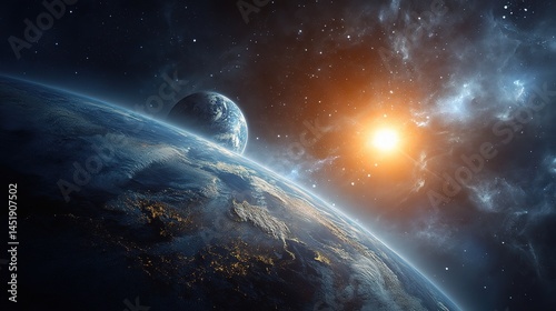 Obraz na płótnie Stunning View of Earth from Space with Vivid Cosmic Background w salonie