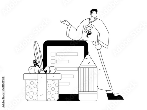 Invite friends to conduct questionnaire flat vector concept operation hand drawn illustration

