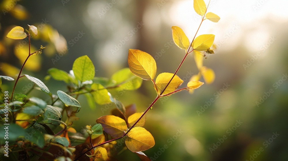 Soft Bokeh of Yellow and Green Foliage in Natural Background Light