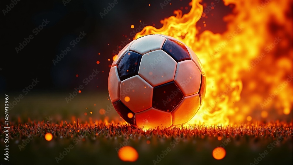 Fototapeta premium Soccer Ball On Fire On Field
