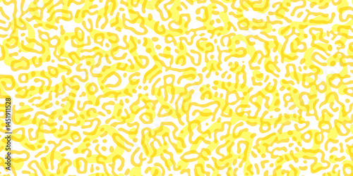 Vector Generative algorithm psychedelic yellow background. Reaction-diffusion or turing pattern formation. Organic lines in memphis. Unique texture of homogeneous, uniform state in biological organism