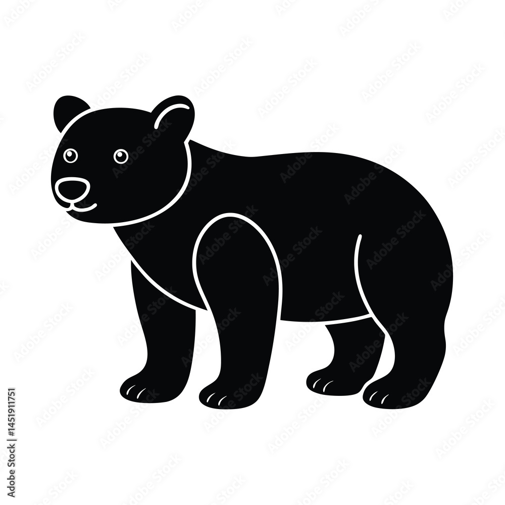 Fototapeta premium Cub Bear Silhouette Vector Illustration Cute and Minimal Graphic
