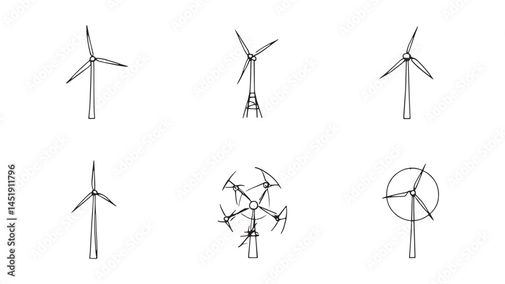 Wind Turbine Energy Vector line art Illustration for Renewable Future Wind Turbine Energy Vector line art Illustration for Renewable Future