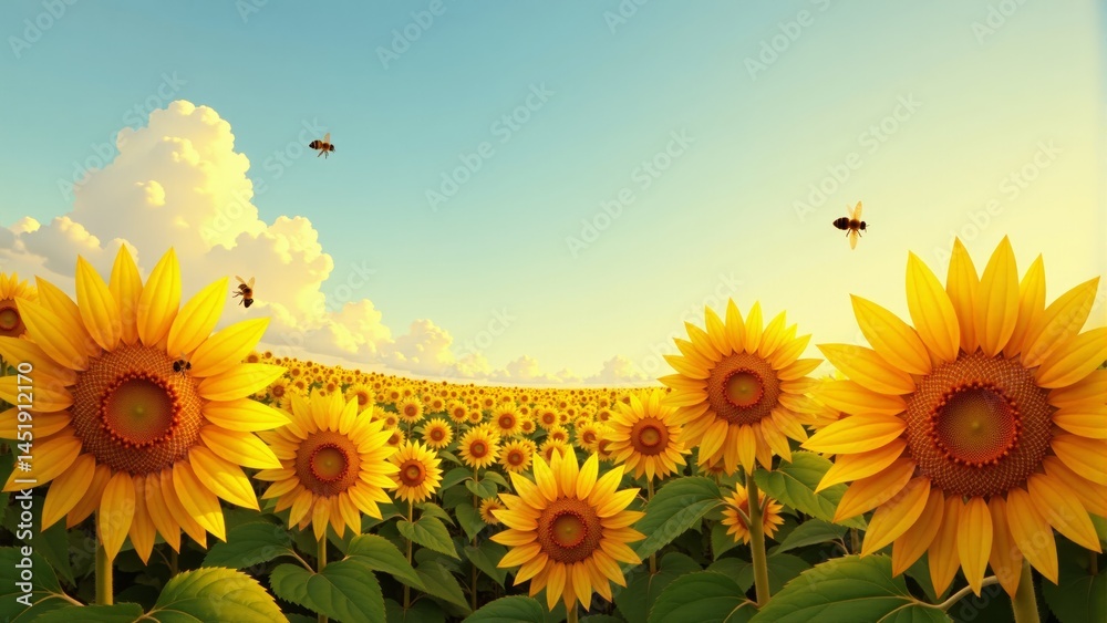 Fototapeta premium Scenic Sunflower Field Under Blue Sky