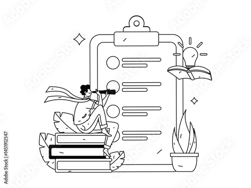 Invite friends to conduct questionnaire flat vector concept operation hand drawn illustration

