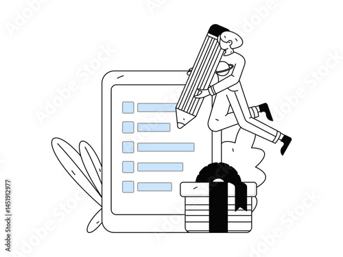 Invite friends to conduct questionnaire flat vector concept operation hand drawn illustration
