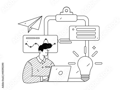 Invite friends to conduct questionnaire flat vector concept operation hand drawn illustration
