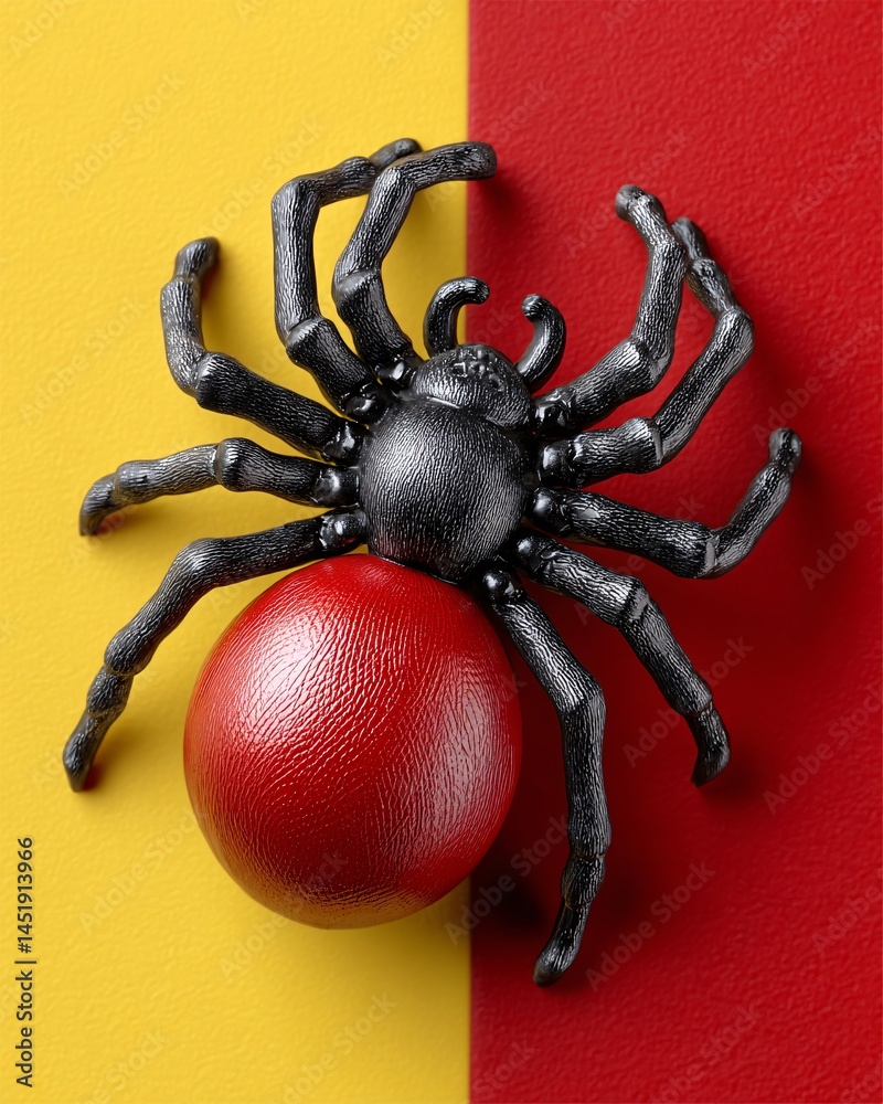 Artistic Spider Sculpture on Bold Yellow and Red Background for Creative Decor and Design