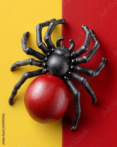 Obraz na płótnie Artistic Spider Sculpture on Bold Yellow and Red Background for Creative Decor and Design w salonie